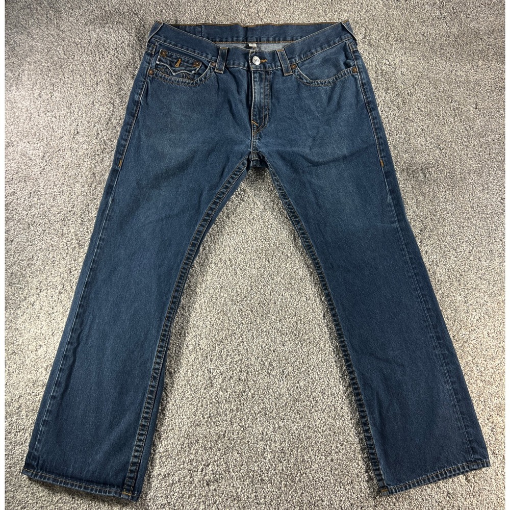 True Religion‎ Straight Flap Jeans Mens 38 Dark Wash Blue Denim
